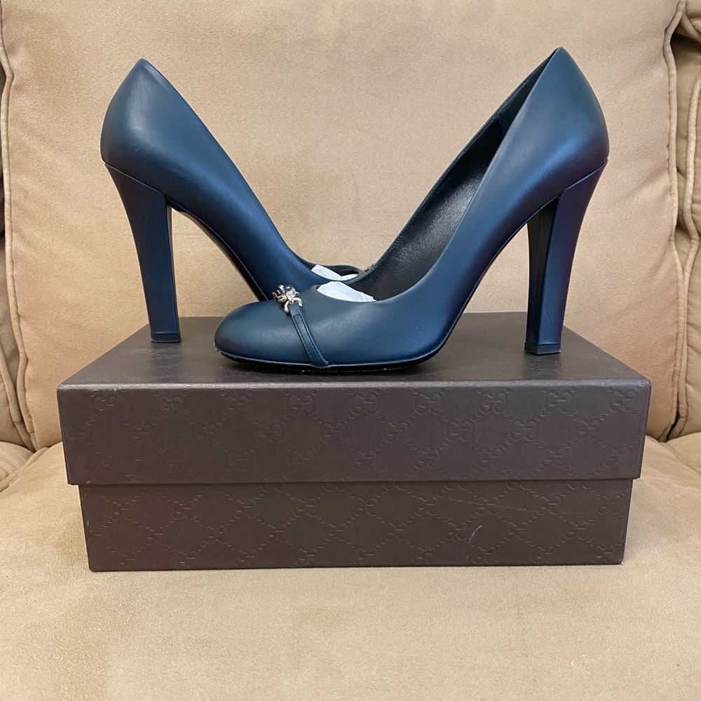 Gucci Navy Leather Heel Sz 8.5/9 (39)